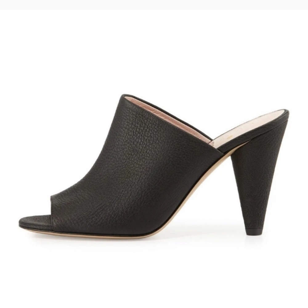 Kate Spade New York Bova peep-toe cone-heel mule black Pebble Leather 8 B